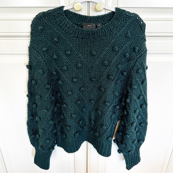 Anthropologie C/MEO Collective Pom Pom Trims Evergreen Women’s Knit Sweater L - Picture 5 of 13